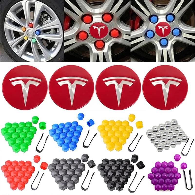 Wheel Center Hub Caps for Tesla Model 3 Y S X 25pcs 29pcs Car Valve Cap Tire Lug Nut Protective Covers Modified Decoration