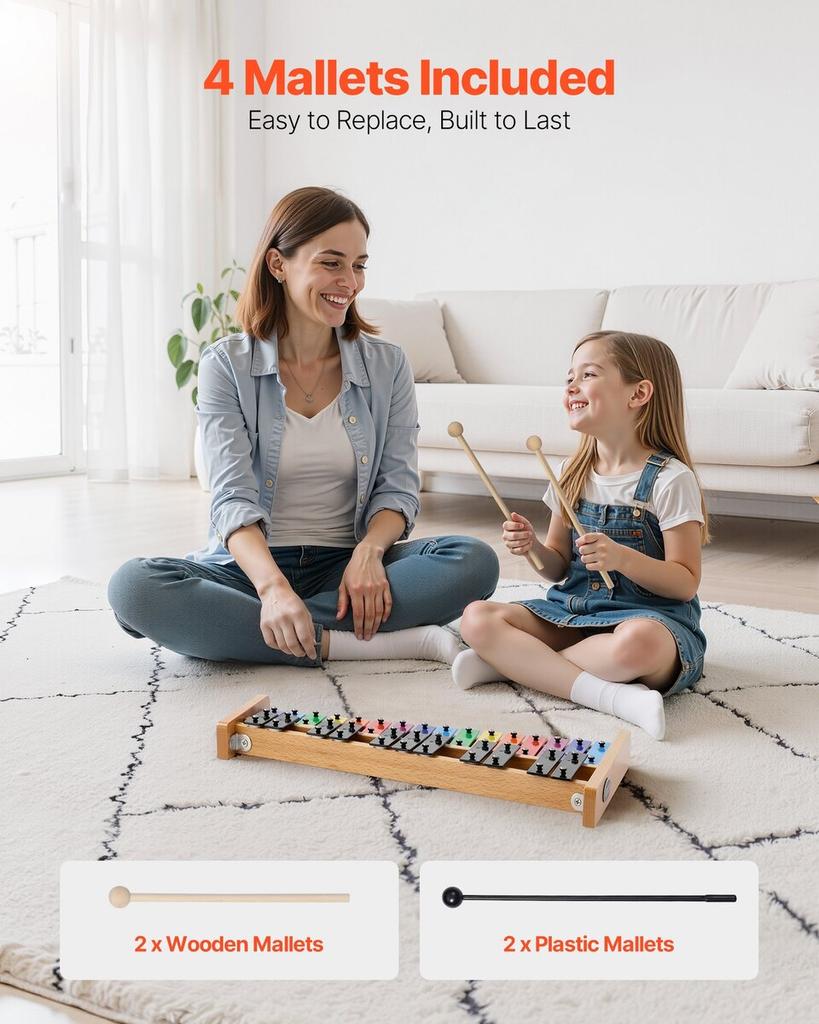 Glockenspiel Xylophone, 27 Notes, Professional Xylophone Percussion Instrument, with Colorful Metal Keys, Includes 4 Mallets, Carrying Bag, Beginner