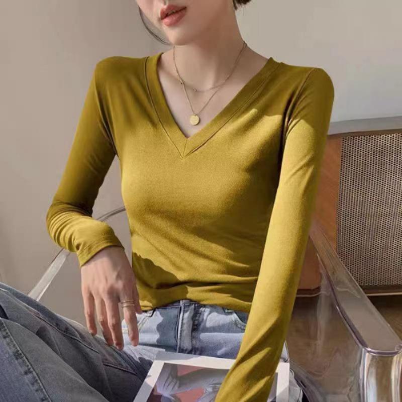 Women S Long Sleeve V Neck Pullover T Shirt Casual Inner Top