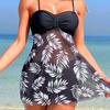 2Pcs/Set Women Summer Swimsuit Set Adjustable Straps Print Mesh Hem Bandeau Tops