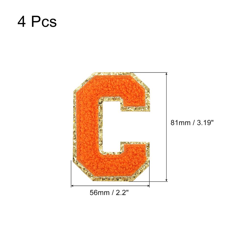 4pcs Chenille Letter Patches Iron on Letter Patches Embroidery Patch Iron on Sew on Jacket Embroidered Letter Patches Orange