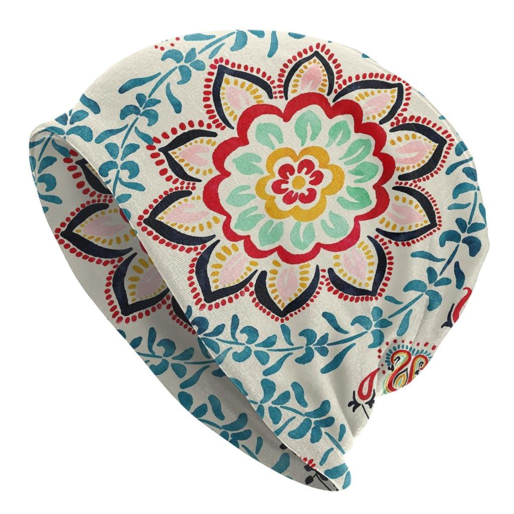 Custom Bohemia Ethnic Unisexdala Flower Pattern Skullies Beanies Caps Winter Warm Women Unisex Knitting Hats Unisex Adult Bonnet Hats
