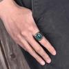 Fashion Men Ring Green Stone Stainless Steel Charm Punk Hiphop Finger Rings Male Charm Jewelry