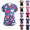 Women's Valentine's Day Printed  Uniform Work Uniform V-Neck Pocket Protective Uniform