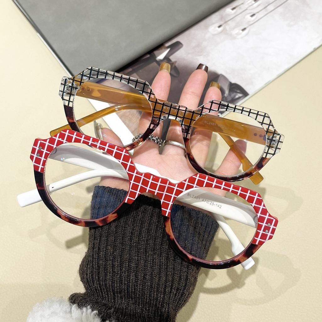 Fashion Plaid Frame Anti-Blue Flat Mirror, Street Shot High-End Plain Glasses Frame