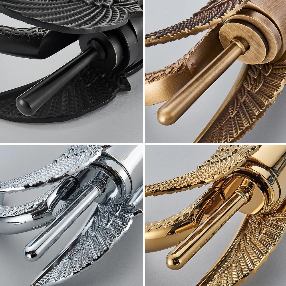 Uythner Luxury Swan Bath Basin Brass Faucet Cold and Hot Water Mixer Taps Black /Gold/Antique Bathroom Washbasin Crane