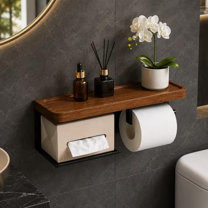 Luxury Light Wooden Wall Mounted Napkin Stand Without Perforation Toilet Paper Stand Bathroom Accessories Home Decor