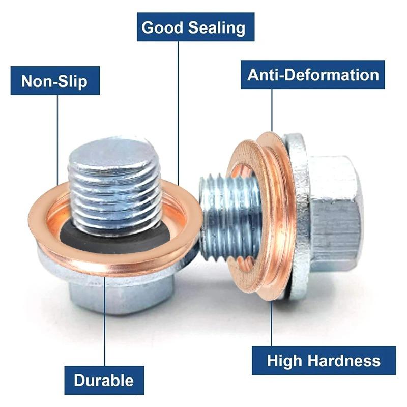 Copper Drain Plug Gasket Oil Pan Drain Seal Washer Leak-proof Engine Oil Drain Plug Gasket for Nissan Car Replacement Part Engine Gaskets 6