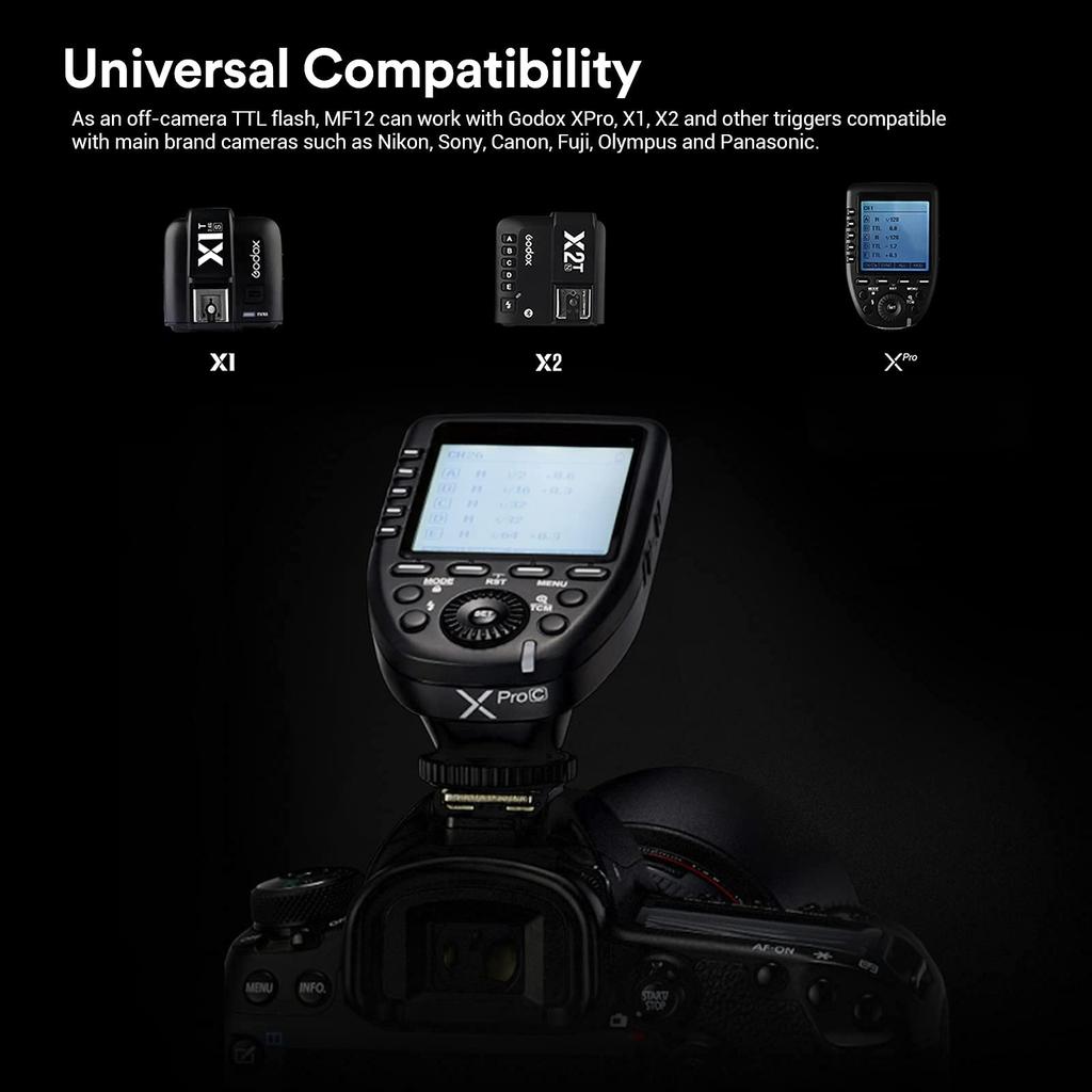 Godox Макро вспышка MF12 TTL Speedlight 2,4 ГГц GN16 Время перезарядки 0,01-1,7 секунды с пилотным светом Совместима с Panasonic, Nikon, Sony, Canon,