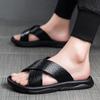 FashionSandals Мужские кожаные классические летние мужские тапочки для отдыха на открытом воздухе Мягкие черные тапочки Легкие шлепанцы для мужчин Нескользящие тапочки