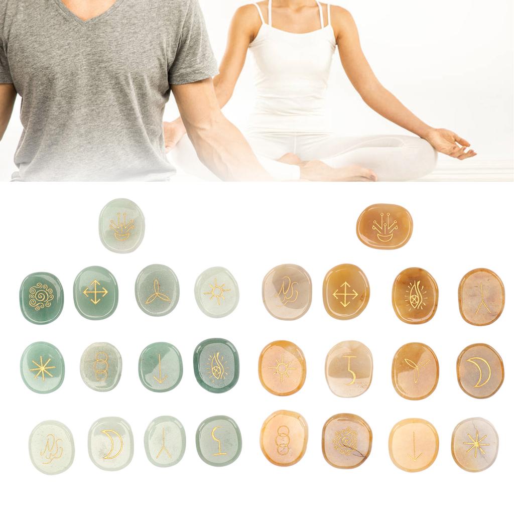 13PCS Symbol Rune Stones with Cloth Bag Engraving Rune Stone for Divination Yoga Meditation