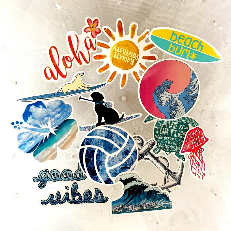 50 шт., наклейки для пляжного серфинга с волнами, такие же милые наклейки, Vtuber, наклейки для багажа, наклейки для кружки, наклейки для украшения ноутбука