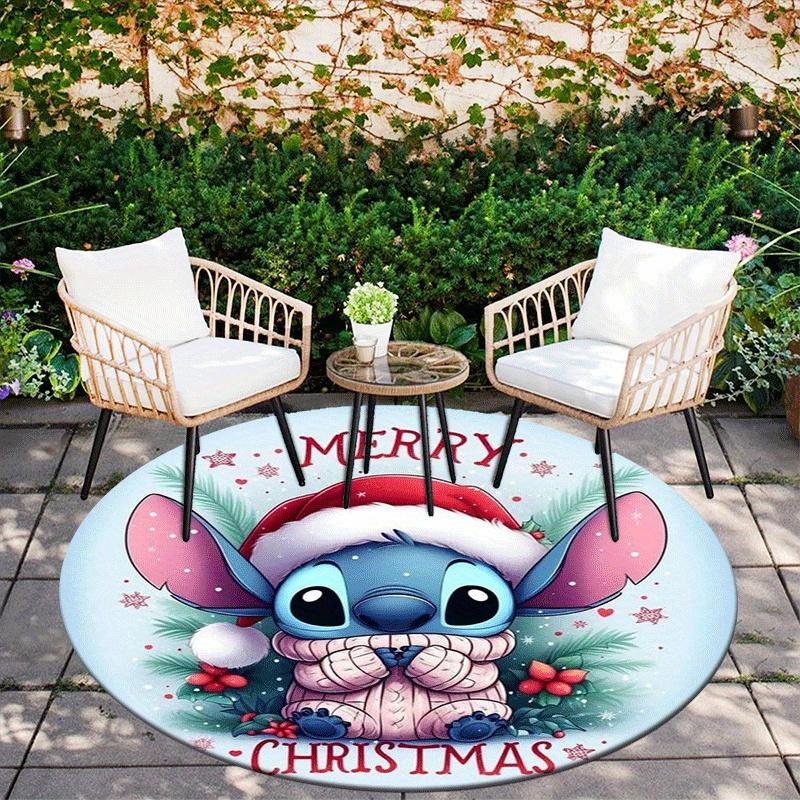 1pc Stitch Round Area Rug - Non-Slip, Machine Washable Polyester Carpet for Living Room & Bedroom Decor