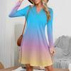 Женское модное платье с градиентным V-образным вырезом и длинными рукавами