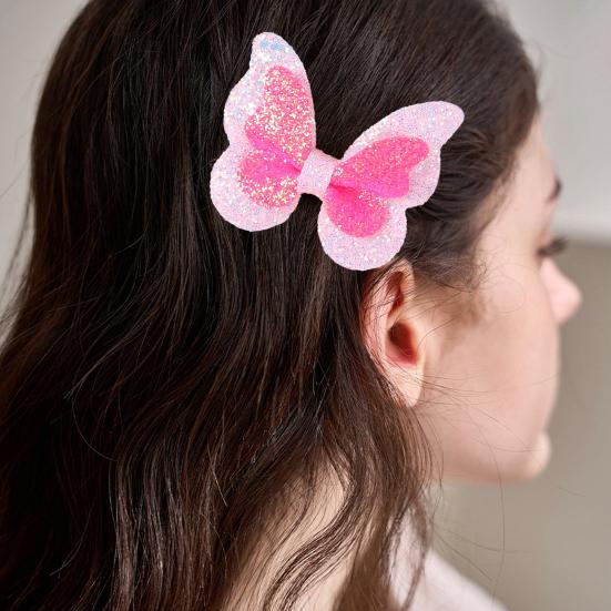 Girl Hairpin Three-Dimensional Shape Butterfly Decor Hair Glitter Sequins Clip Damage-Free Side