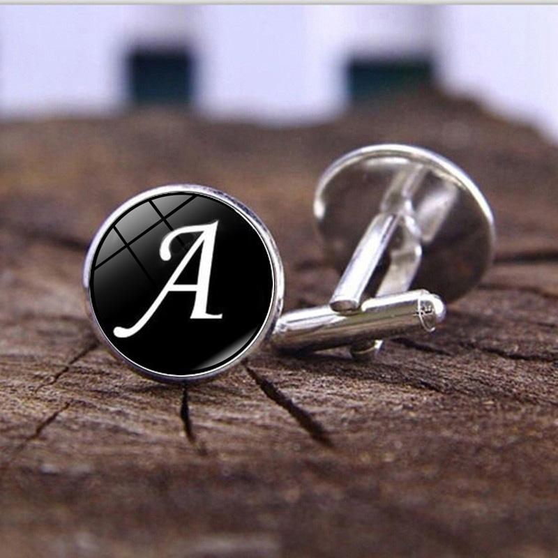 Мужские модные запонки с одним алфавитом AZ, серебряные запонки с буквами для мужской джентльменской рубашки, свадебные запонки, подарки