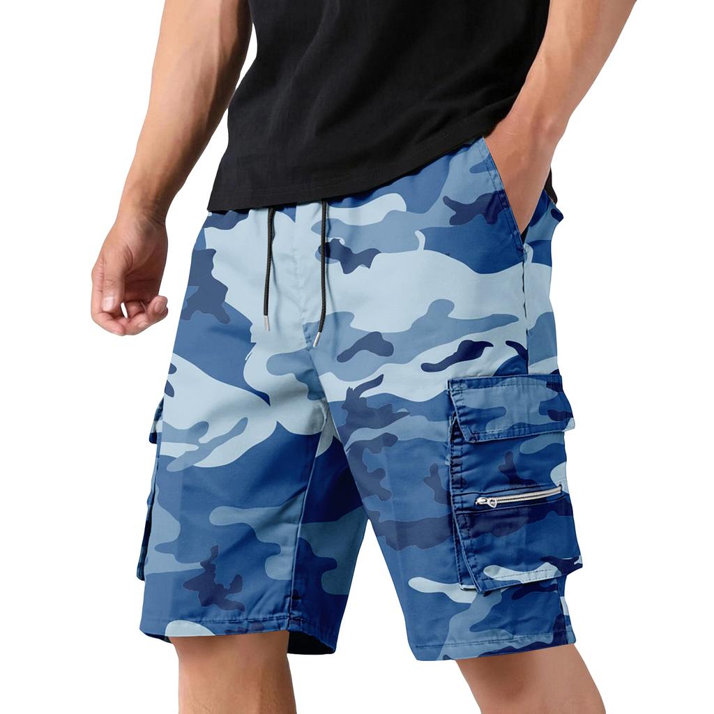 Men's Camouflage Cargo Shorts with Drawstring Waist Adjustable Fit Multi-Pocket Utility Workwear Outdoor Casual Shorts