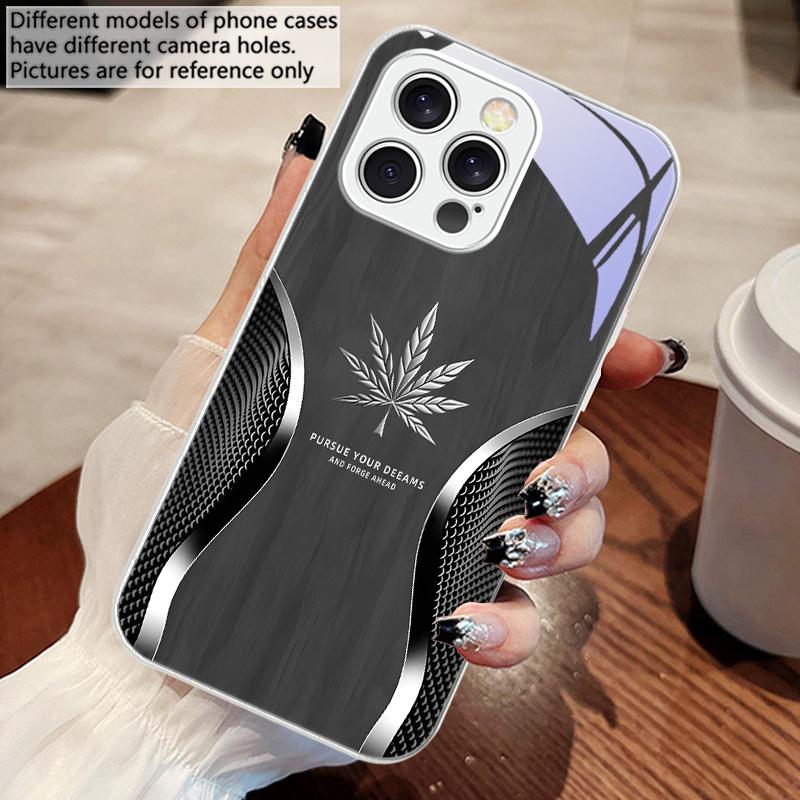 Golden leaf wood grain For IPhone 16 Pro Max 15 Pro 14 13 12 Mini 11 XS M ax XR 7 8 Plu SE 2022 Tempered Glass Phone Case