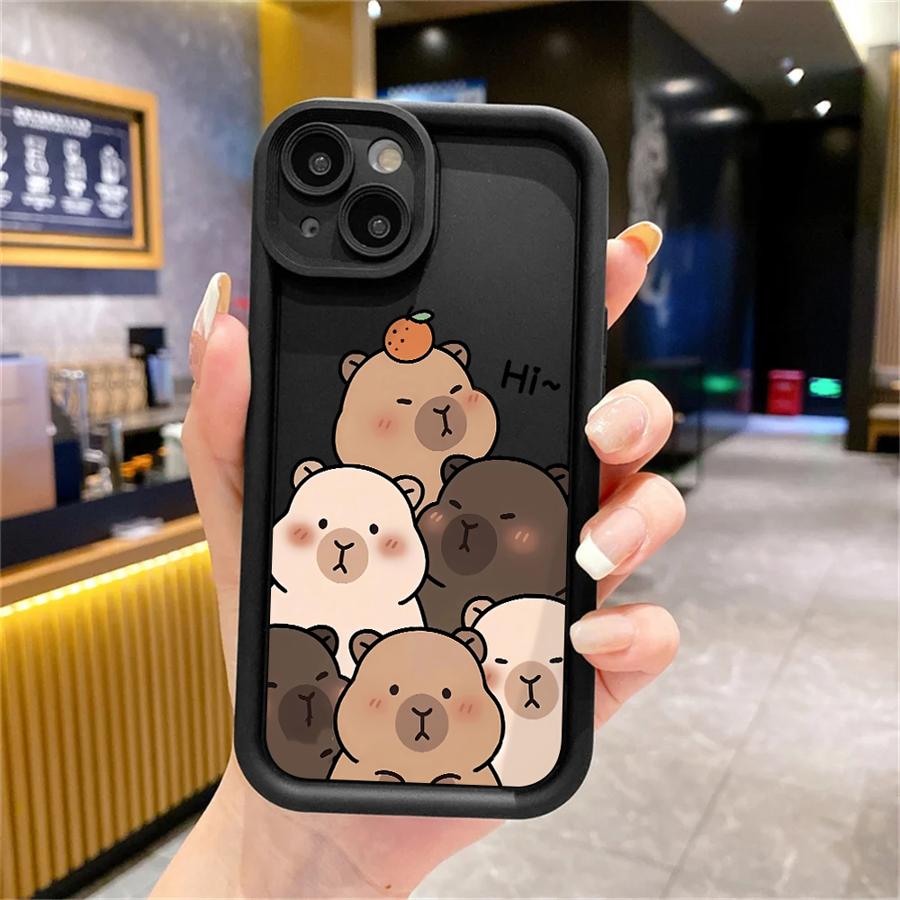 Мультяшный Милый Чехол для Телефона с Рисунком Капибары Для iPhone 17 16 15 14 13 12 11 Pro Max X XS XR 17 Air 16 E Мягкий Силиконовый Чехол из ТПУ