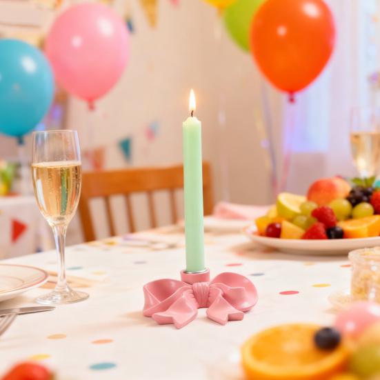 Розовый бант Керамический подсвечник для конусных свечей Подставка для конусных свечей Подсвечник Центральный элемент стола Праздничная вечеринка Домашний офис Настольное украшение