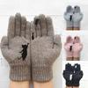 Cat Fashion Women And Fish Print Knitted Gloves Winter Warm Full Mittens Finger