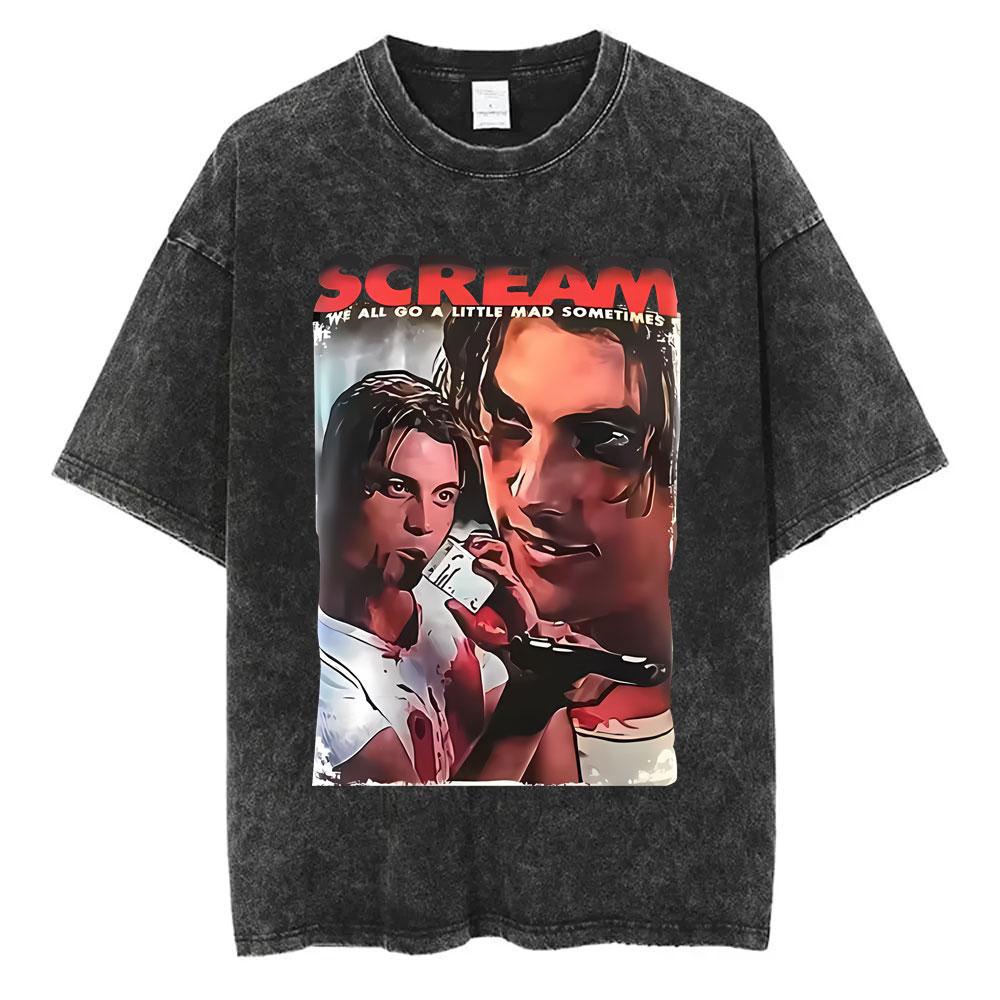 Washed Vintage s Horror Movie Scream Graphic Tshirt Billy Loomis Print T Shirts Men Women Casual Oversized Cotton Tshirts