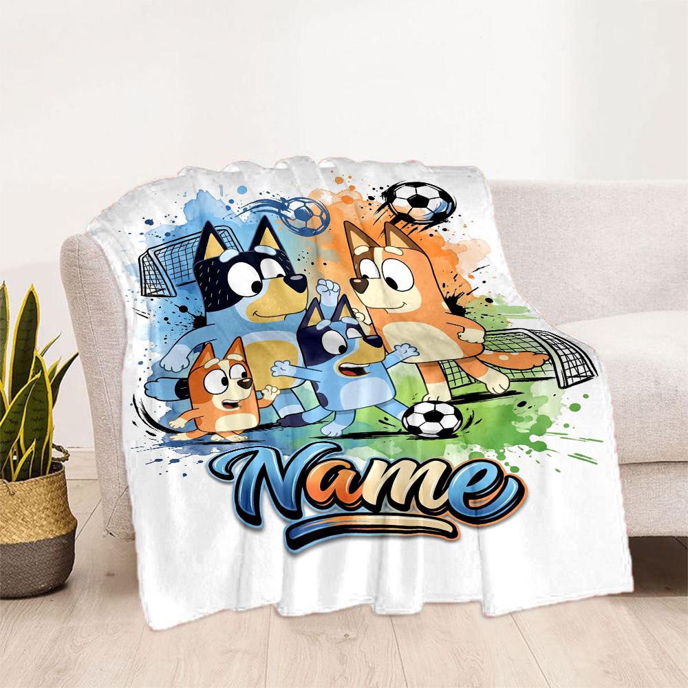 Soccer Fun Bluey Personalized Text Blanket Gift Customizable Blanket Soft Warm Cozy Suitable for Sofa Office Nap Living Room Ideal for All Seasons