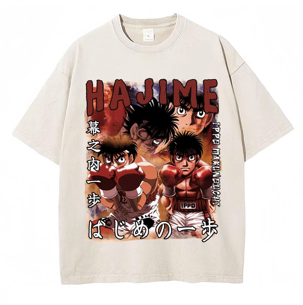 Винтажные выстиранные футболки Аниме Hajime No Ippo Боксерский зал Камогавы Макуноучи KGB Футболки Унисекс Женские Свободные Хлопковые Летние Футболки
