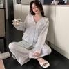 1011 new spring ice silk pajamas women's long-sleeved trousers lace simple thin loungewear suit can be worn outside