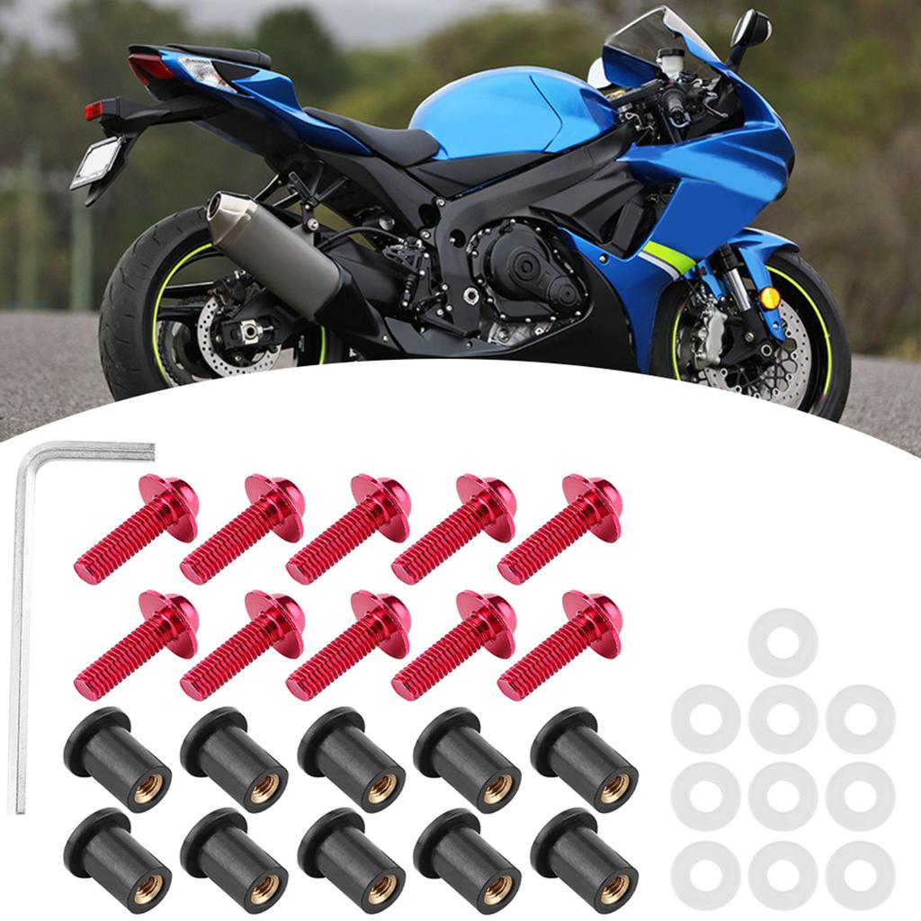 10pcs Motorcycle Windshield Bolts Nut Washers Universal Motorbike Fairing Mounting KitRed