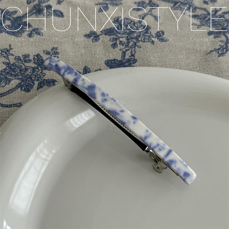 Заколка для волос из ацетата с узором в виде акулы в китайском стиле в сине-белом фарфоре