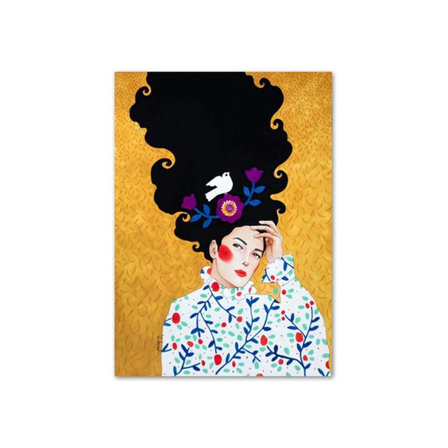 Винтажный постер с абстрактным принтом девушки, цветов, птиц, красочных настенных картин, скандинавских картин на холсте, настенных картин для декора гостиной без рамки