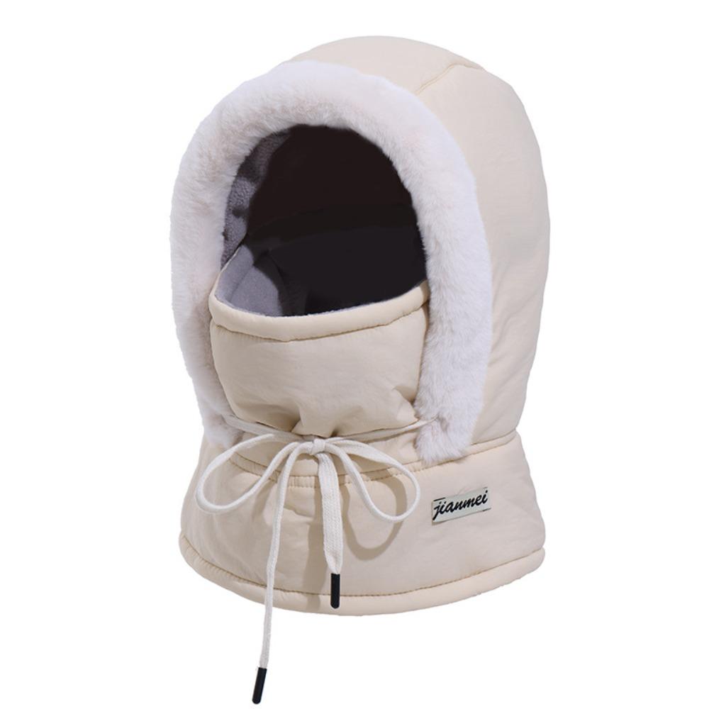 Plush Cycling Windproof Cap Drawstring Winter Balaclava Simple 3-in-1 Winter Cycling Hat Women