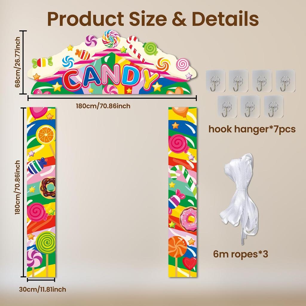 CUTHOLLOW 3 шт. Декор для вечеринки "Страна сладостей" Баннер-вывеска на крыльцо, Баннер на дверь с тематикой леденцов, пирожных, пончиков, Фотозона