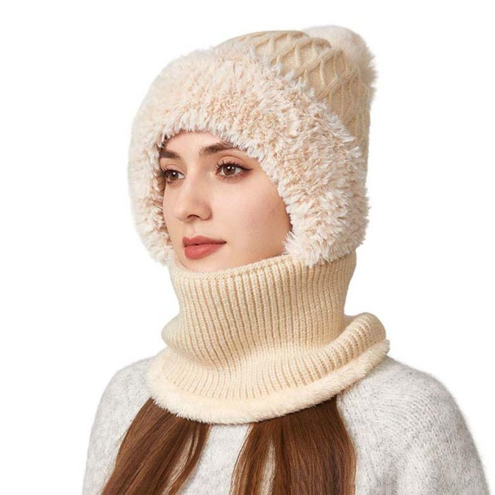 Windproof 2in1 Scarf Hat Plush Balaclavas Hat Fashion Winter Cap Mask Set Riding