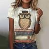 Summer Round Neck Owl Pattern Printed Top Fashionable Casual Cute Short Sleeved Women's T-shirts