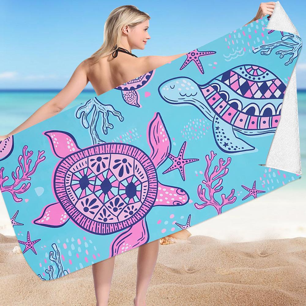 Turtle Beach Towel Microfiber Reversible Velvet Swimming Towel Versatile Square Towel