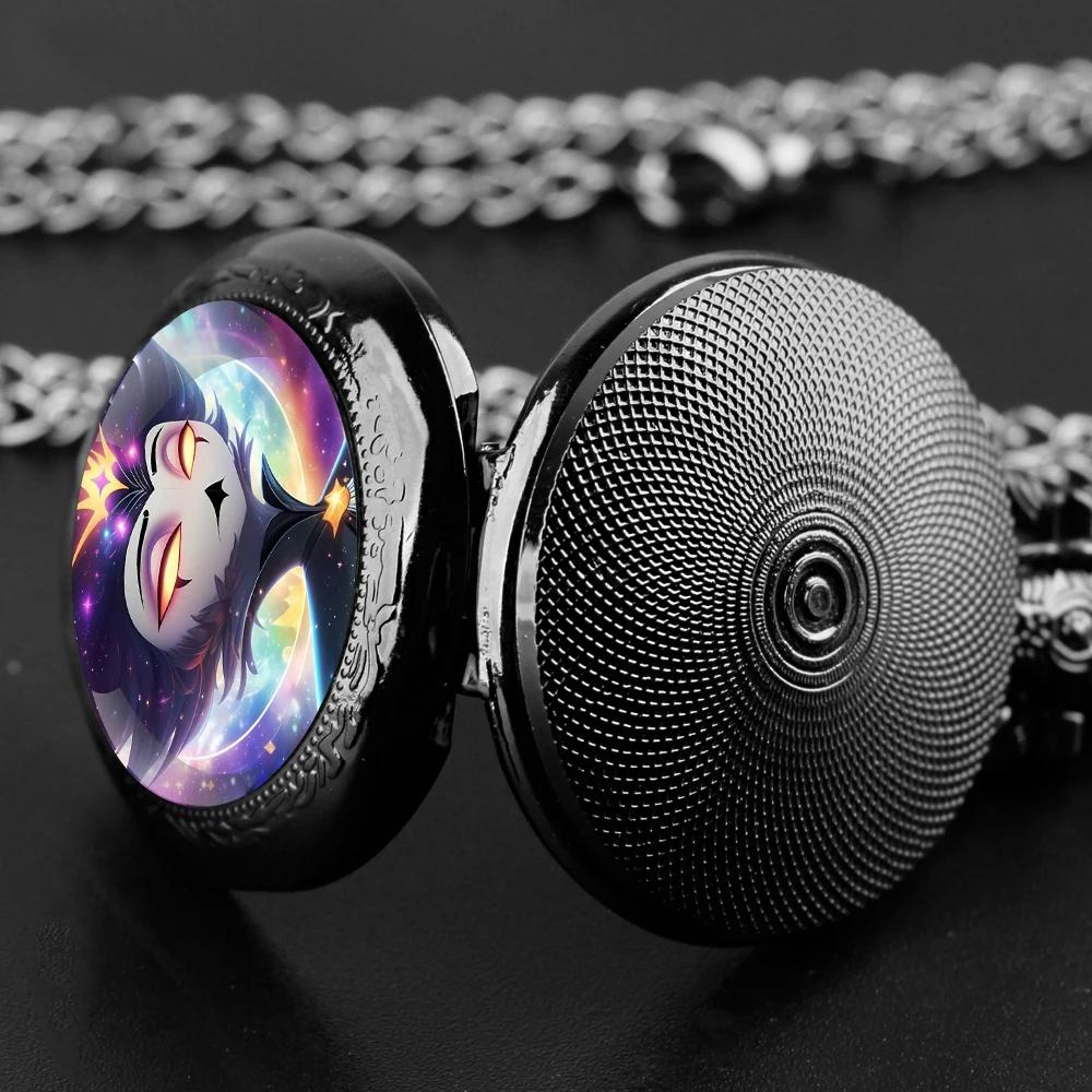 Cartoon Helluva Boss Glass Dome Quartz Pocket Watch Arabic Dial Vintage Men Women Kids Necklace Pendant Creative Clock Gift