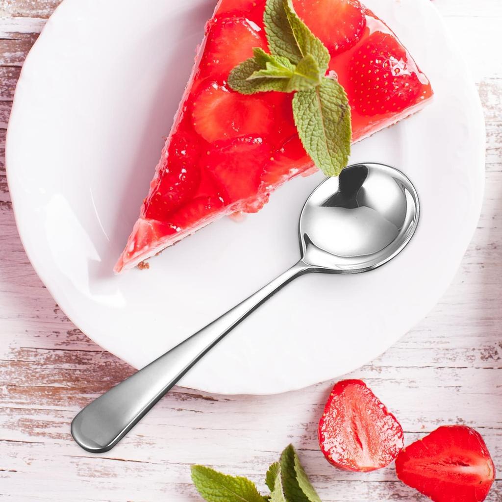 Round Spoons with Long Handle Stainless Steel Coffee Tea Ice Cream Flatware Portable Teaspoon Accessory for Household