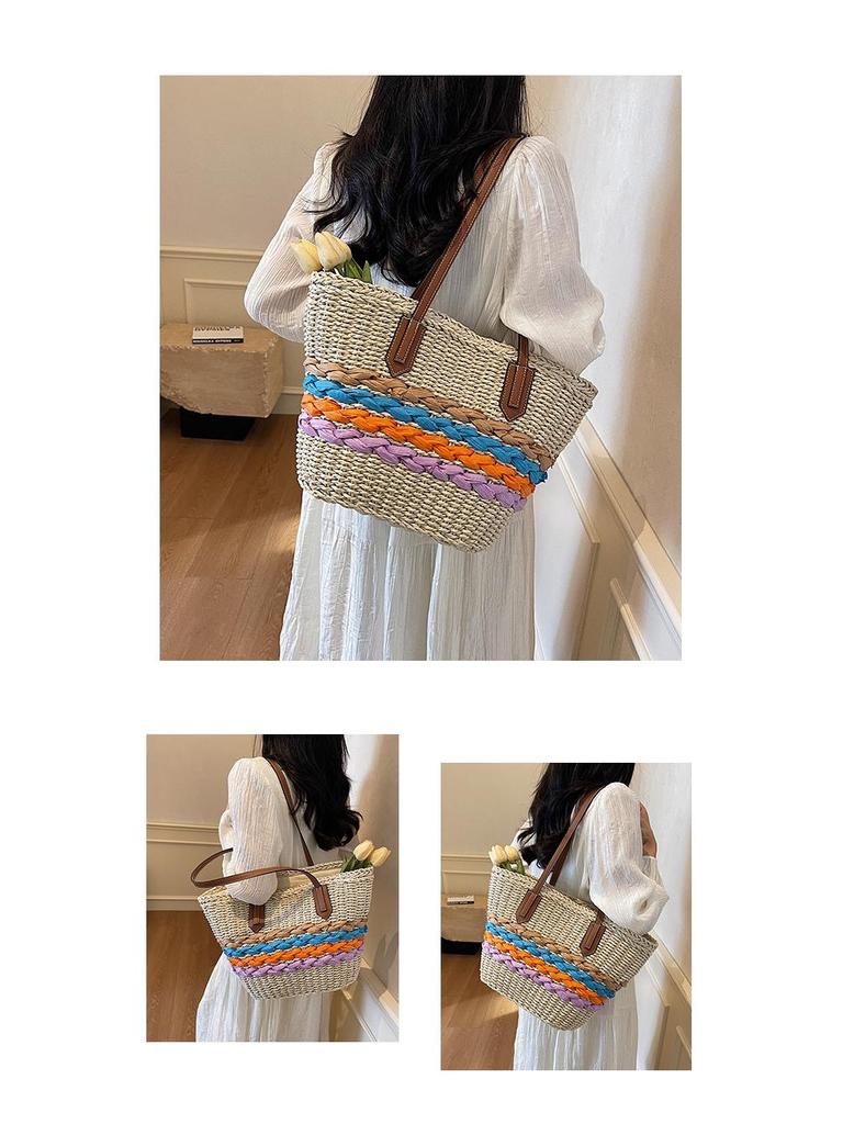 Богемная плетеная соломенная сумка через плечо в радужную полоску – Универсальная пляжная и отпускная сумка для женщин