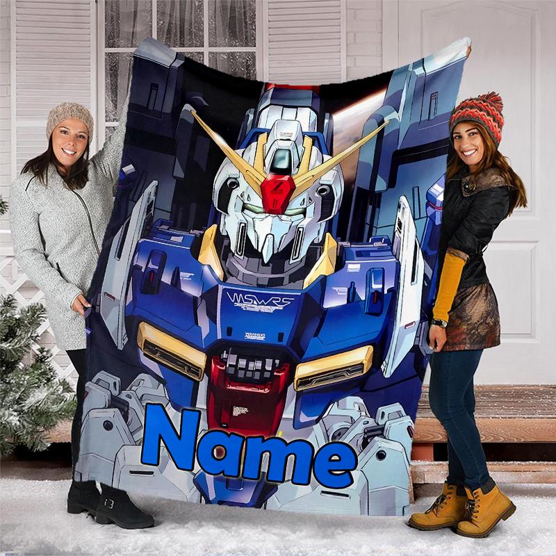Personalized Custom Name Blanket - Gundam Print Design,Blanket for Sofa,Bed,Travel,Camping - Soft and Warm, Great Gift