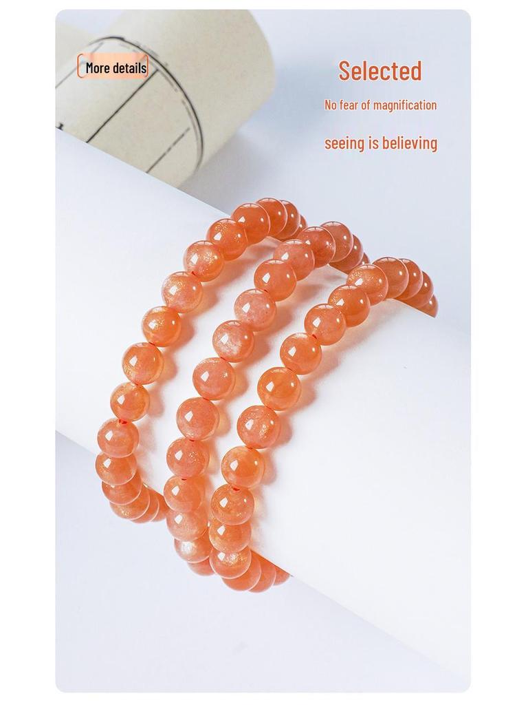 Браслет из круглых бусин Runya Crystal 7A Grade Sunstone и Orange Moonstone - натуральные разделительные бусины.