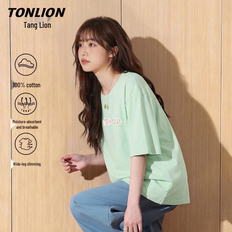 Женская футболка TonLion из чистого хлопка, свободного кроя, с круглым вырезом и коротким рукавом