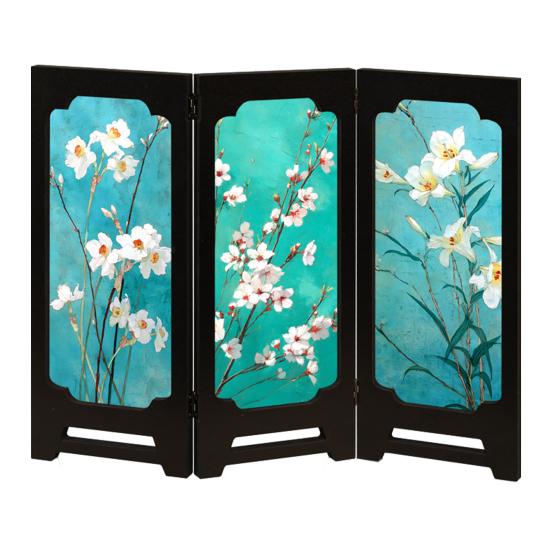 Мини Цветочный Складной Экран Рустик 3 Панели Перегородки для Комнаты Китайский Стиль Винтажный Настольный Складной Экран Фэн-шуй Украшения для Дома Офиса Декора Стола