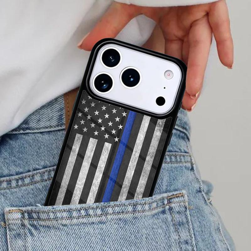 Police Thin Blue Line Flag Phone Case for iPhone 17ProMax 12 13 14 15 16e 17 Pro Max Plus Air Cover