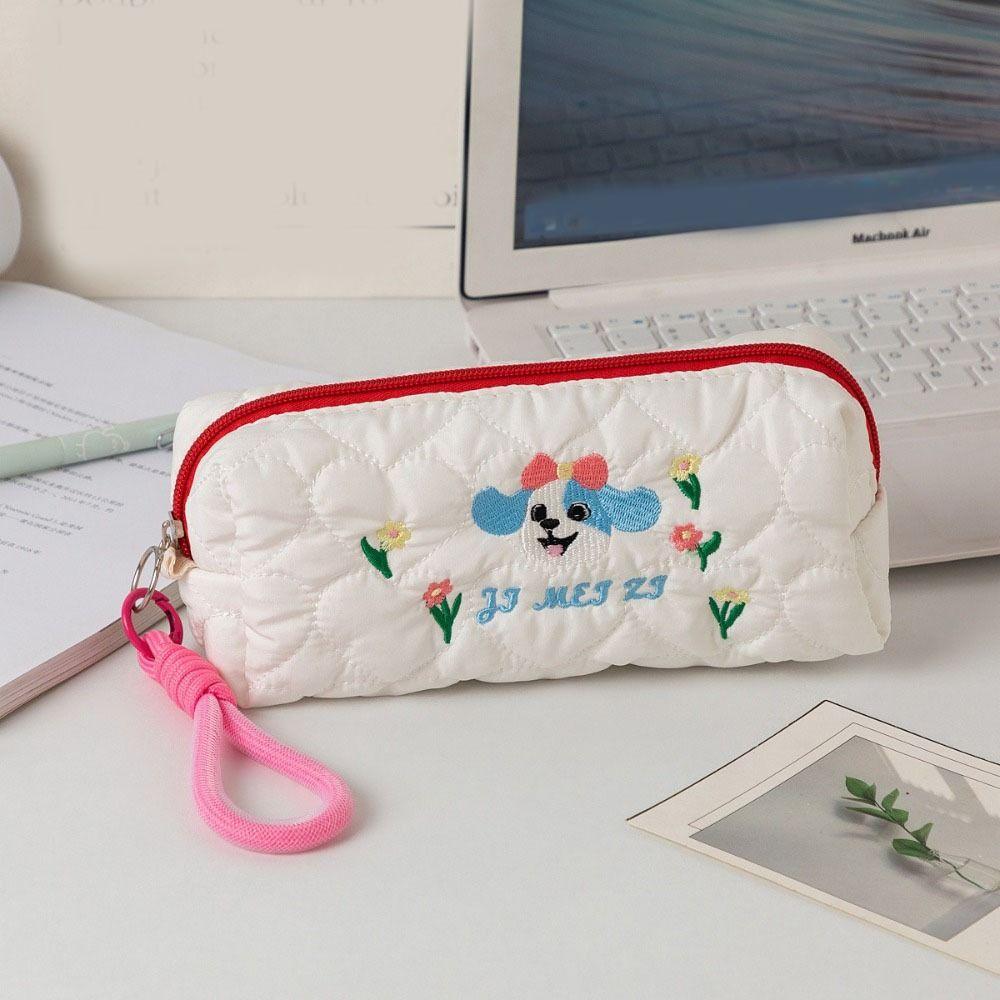 Large Capacity Pencil Pouch Embroidered Dog Student Stationery Bag Puppy Cosmetic Bag Student