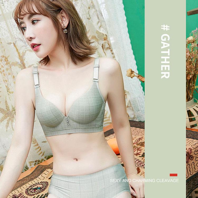 Gather Bra for Women Plaid Thick Adjustable Invisible Bra Without Steel Ring A Cup Sexy Push Up Bralette Sensual Lingerie