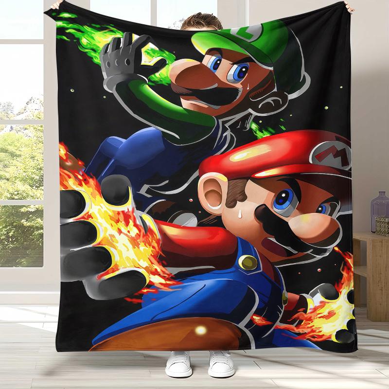 Retro M-Mario Bros Game Cartoon Flannel Blanket,Ultra Soft Warm Plush Throw for Home Bedroom Bed Sofa Cover Camping Picnic gift