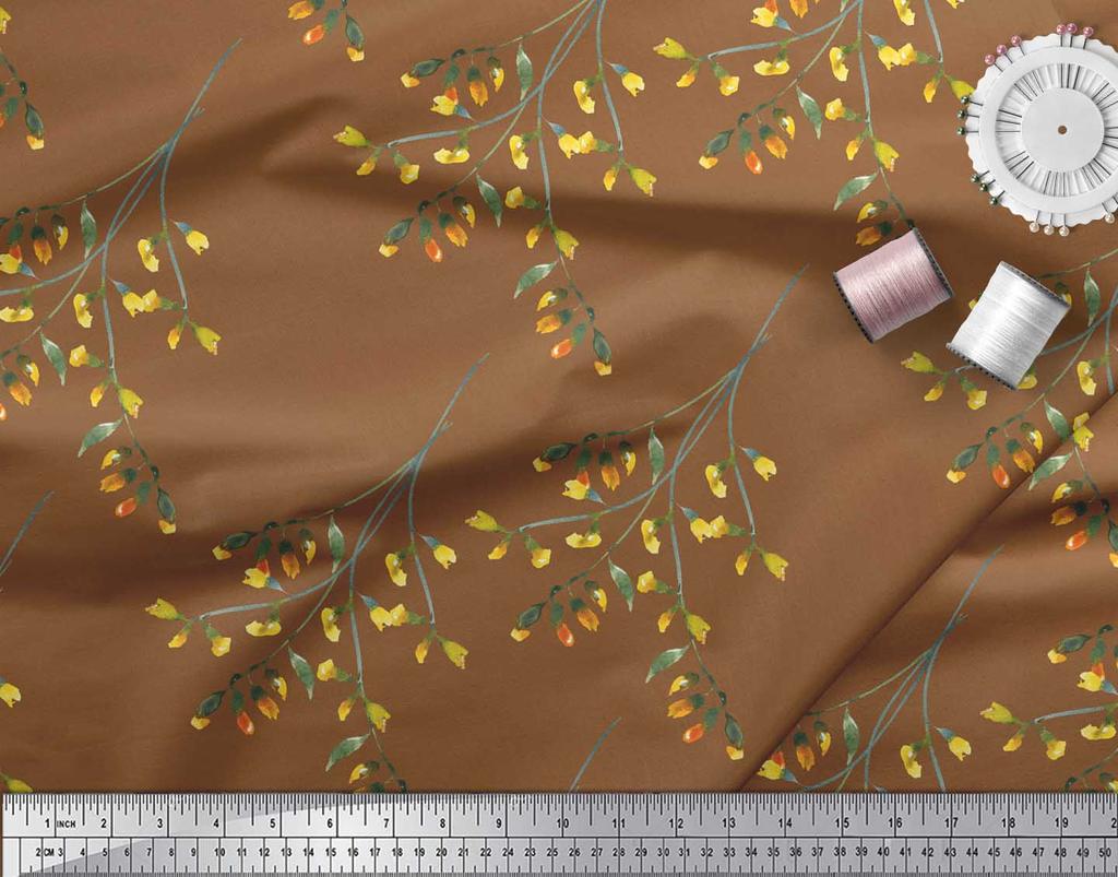 Soimoi Черная японская креп-сатиновая ткань с акварельным принтом и листьями, ткань для рукоделия шириной 42 дюйма по метрам