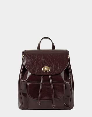 Kisyning Square Letter Real Cowhide Backpack (Old Burgundy)